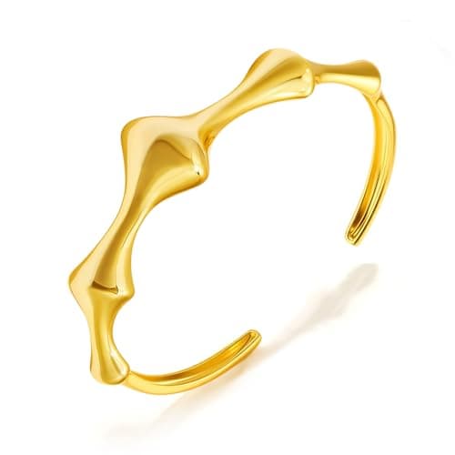 Cicy Bell 18k Gold Plated Cuff Bangle Bracelet for Women Bone Joint Wide Open Vintage Bracelets Trendy Birthday Jewelry Gifts - Image 1
