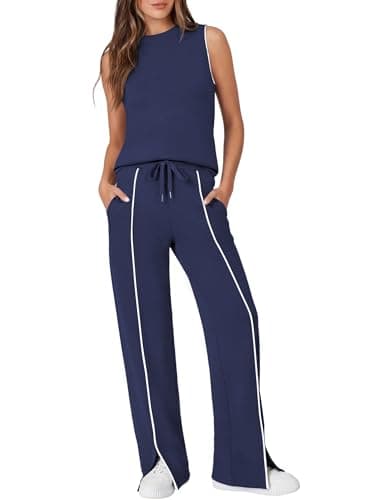 Casly Lamiit 2 Piece Sets for Women Summer Lounge Sets Sleeveless Tops Travel Cruise Outfits Resort Wear Navy Blue XS - Image 1