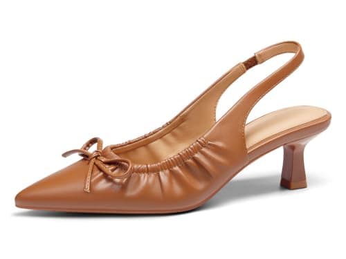 Coutgo Womens Slingback Low Kitten Heels Bow Pumps Work Party Dress Shoes - Image 1