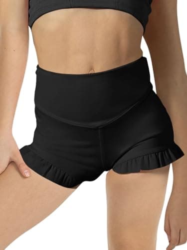 viehunt Girls High Waisted Athletic Yoga Dance Shorts Ruffle Cute Biker Gymnastics Workout Shorts Black