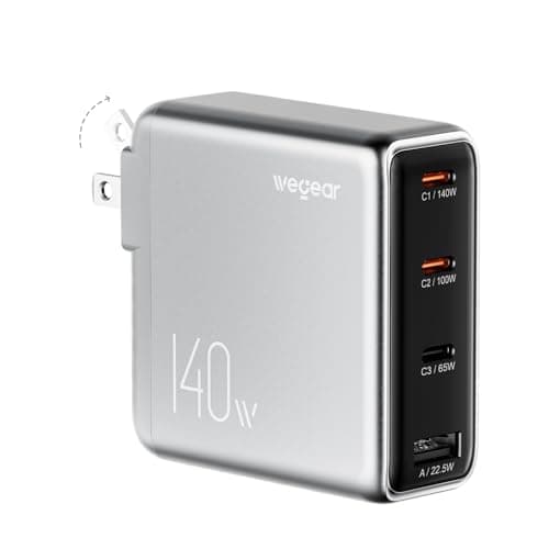 140W USB-C Charger for Laptop, wegear Slim 4-Port PD 3.1 GaN Fast Charging Block with Foldable Plug, Type‑C Wall Charger Power Adapter for MacBook Air/Pro, iPad, iPhone 17/16, Galaxy S25 (Silver) - Image 1