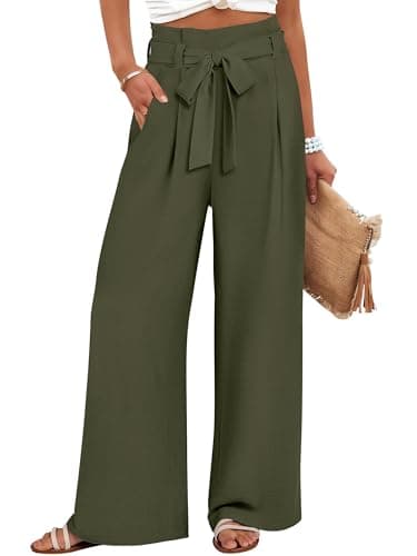 ANRABESS Womens Wide Leg Palazzo Pants Belted High Waisted Business Casual Flowy Long Trousers with Pockets Army Green XX-Large - Image 1