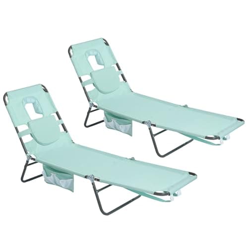 SUNNYFEEL Lay Flat Tanning Chair with Face Down Hole & Arm Slots, Backpack Beach Lounge Chair, 5-Position Folding Sunbathing Chair, 300 LBS Heavy Duty, 72" L x 22" W for Beach, Pool, Camping - Image 1