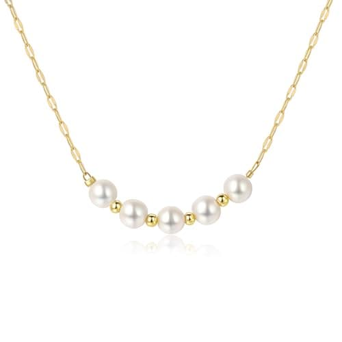 Sylph Gold Pearl Necklace for Women, Five Pearls Pendant Necklace Beach Jewelry Bride Bridesmaid Gifts for Wedding Birthday Anniversary,18"+2" - Image 1