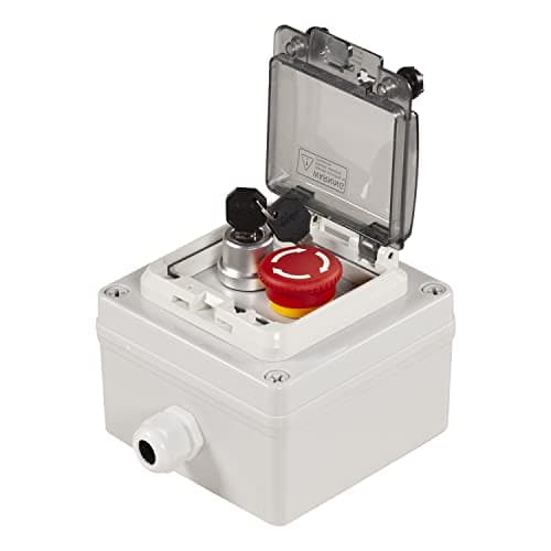 Push Button Box ip67 with Emergency Stop Button Lock Push Button Key Switch with Protective Cover Anti-misoperation Switch(ac/dc 6a-110v/3a-240v/2.5a-380v) - Image 1