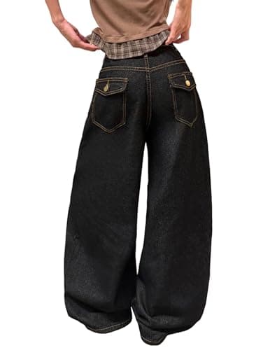 MaxOpen Women's Y2k Hip Hop Baggy Jeans Denim Pants Loose Fit Denim Pantalones Loose Long Trousers Streetwear Black White Blue - Image 1