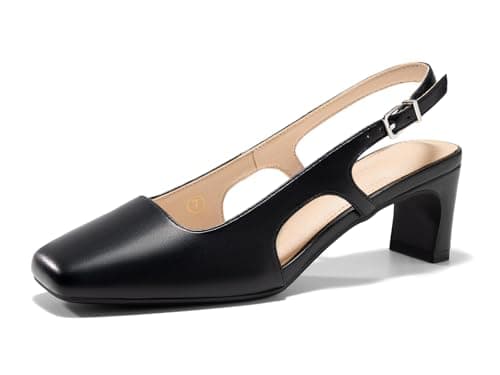 Coutgo Womens Slingback Chunky Low Heels Closed Square Toe Pumps Wedding Party Dress Shoes, Black PU, Size 9.5 - Image 1