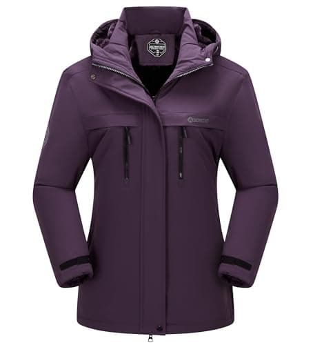 BOWOXO Women's Ski Jacket Thicken Winter Snow Coat Warm Fleece Mountain Waterproof Female Jacket Hooded Windbreaker(Purple,M) - Image 1