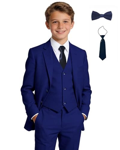 Boys Wedding Suits Navy Blue Kids Suit for Youth Teens Graduation Homecoming Outfit Boy's Dress Suit Blazer Vest Pants Set Size 12 - Image 1