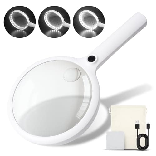 2000mAh Rechargeable Magnifying Glass with Light, 5X/10X Large Handheld Lighted Magnifier, 24 LEDs, 3 Light Modes, Reading Aid for Seniors & Low Vision (White) - Image 1