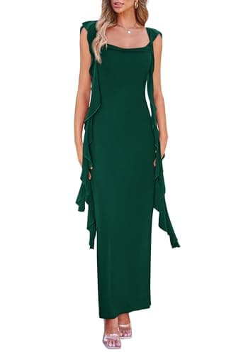PRETTYGARDEN Women's 2026 Summer Wedding Guest Dress Sleeveless Ruffle Formal Cocktail Party Maxi Bodycon Dresses (Dark Green,Medium) - Image 1