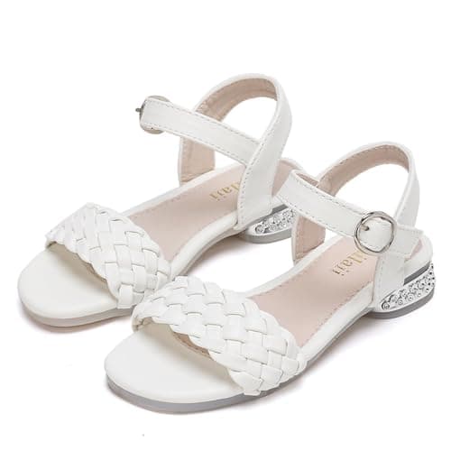 Mailaii Girls Dress Sandals White Open Toe Braided Upper Girls Summer shoes for Toddler Little Big Kid - Image 1