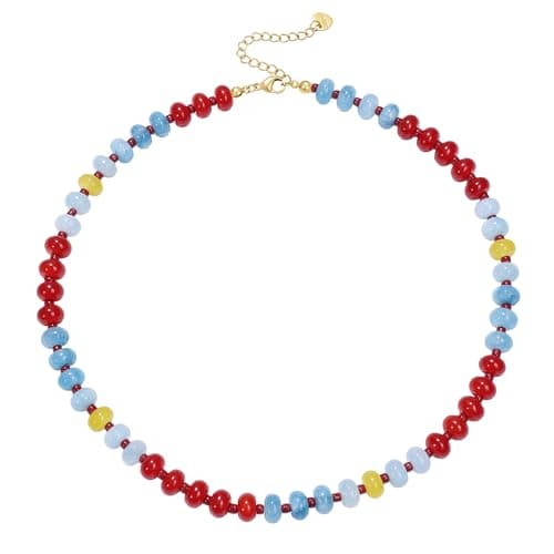 Zoesky Beaded Necklaces for Women, Handmade Boho Colorful Bead Choker Necklace, Natural Stone Stainless Steel 18K Gold Plated Bohemian Women Summer Jewelry Gifts for Birthday Mother Day (Type4) - Image 1