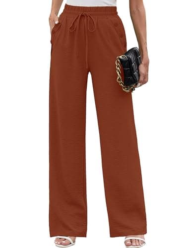 Heymoments Women Wide Leg Pants Brown X-Large High Waist Loose Casual Pants Adjustable Tie Knot Belted Long Straight Trousers with Pockets - Image 1