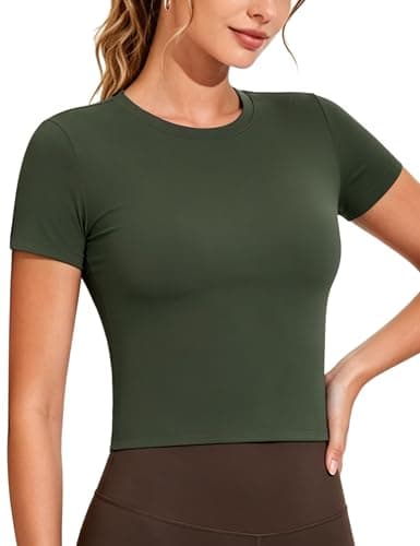 THE GYM PEOPLE Women Workout Crop Tops Short Sleeve Slim Fit Yoga T Shirt - Image 1