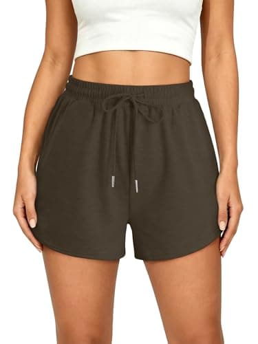 KISSMODA Women's Coffee Brown French Terry Shorts Elastic Drawstring Side Pockets Daily Travel Casual Relaxed Active Short Bottoms DarkBrowm S - Image 1