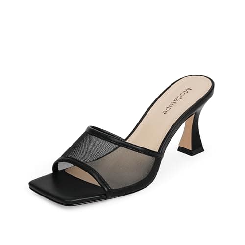 Black Heels for Women Open Toe Mules Mesh Slip On Sandals Heels for Women Size 6.5 - Image 1