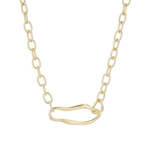 Sylph 18K Gold Plated Chunky Oval Pendant Necklaces, Simple Gold Link Flat Cable Chain Necklaces Paperclip Choker Statement Jewelry Gifts for Women - Image 1