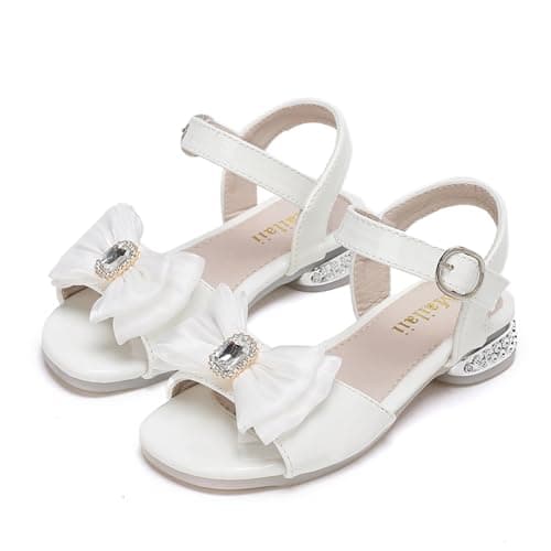 Mailaii Little Girls White Sandals Bow Open Toe Low Heel Dress Shoes Girls Summer shoes for Toddler Little Big Kid - Image 1