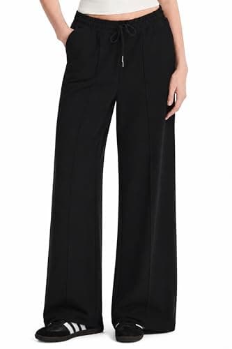 Orolay Wide Leg Sweatpants Women High Waisted Baggy Sweat Pants Elastic Elevated Seams Loose Active Pants Black - Image 1