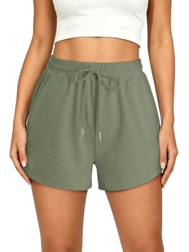 KISSMODA Sage Green Women’s Relaxed Jogger Short Bottoms Elastic Drawstring Pockets Outdoor Hiking Poolside Lounging Athleisure Casual Sweat Shorts Olive XS - Image 1