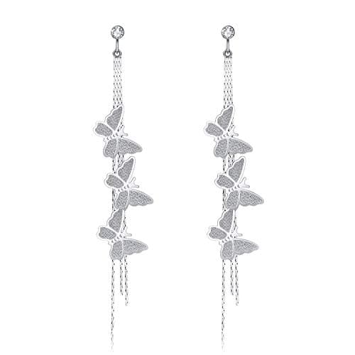 Kruckel Butterfly Long Drop Dangling Earrings -Sparkly Bright Arc-Shaped, Spring-Inspired Dangle Women Jewelry, Flying Silver, Easy - Wear Fashion Design Accesory Packed with Durable Jewelry Box - Image 1