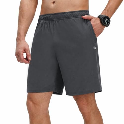 M MAELREG Mens Shorts Athletic with 4 Zipper Pockets Lightweight Breathable Sports Shorts for Daily Wear Dark Grey - Image 1