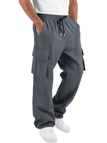 Runcati Mens Cargo Pants Hiking Athletic Joggers Sweatpants Elastic Waist Drawstring Casual Trousers with Multi Pockets - Image 1