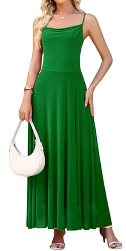 WEACZZY Maxi Dresses for Women Sleeveless Summer Long Dress Flowy Bohemian Beach Cocktail Dress,Green,X-Large - Image 1