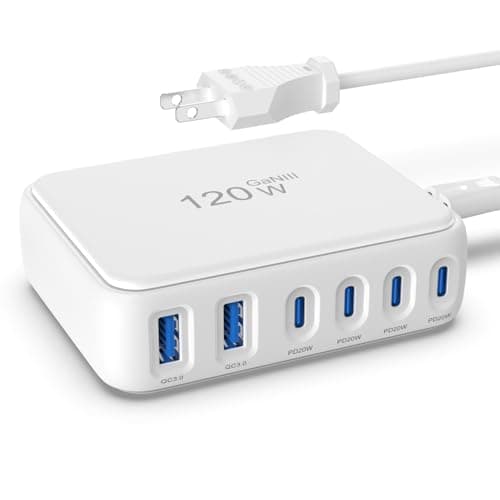 6 Independent Fast USB Charging Station USB Power Strip Desktop USB C Charger Block Multiple Ports, GaN Charging Hub Compatible with iPhone/iPad/Samsung/Kindle-Home Office Travel Accessories-120W - Image 1