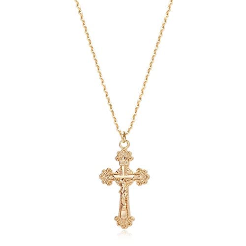 Fettero Crucifix Necklace Gold Faith Cross Pendant Vintage 14K Gold Plated Dainty Chain Minimalist Simple God Lords Prayer Religious Jewelry - Image 1