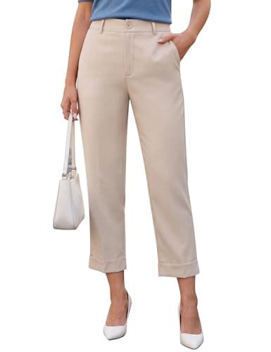 Blooming Jelly Women Dressy Capri Pants High Waist Cropped Pull On Stretchy Work Pants Ladies Trendy Office Business Casual Outfit Slacks Trousers (X-Large, Apricot) - Image 1