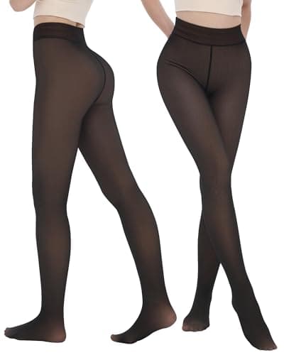 iceROSE 2 Pairs Fleece Lined Thermal Tights for Women – Sheer Black Pantyhose Warm Winter Thick Fake Translucent Leggings - Image 1