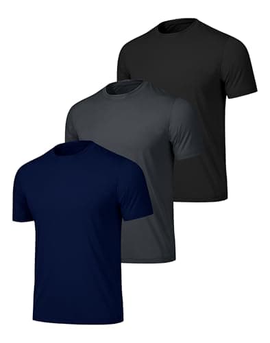Mens Shirts 3 Pack Lightweight Dry Fit Workout Running Gym Training Athletic Crew Neck Short Sleeve Tees Black Navyblue Darkgrey 2XL - Image 1