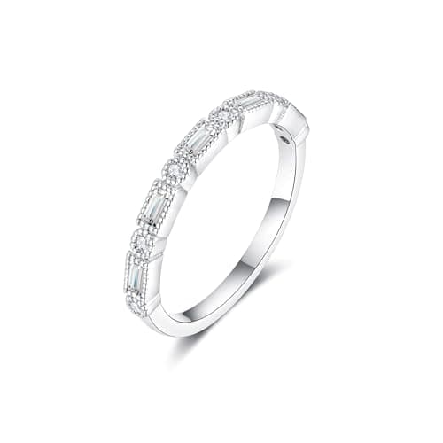 IMOLOVE Moissanite Wedding Bands for Women, Trendy 0.3 Carat Women's Eternity Baguette Rings Everyday Fashion Silver Moissanite Stackable Rings for Women with 18K White Gold Plated Size 8 - Image 1