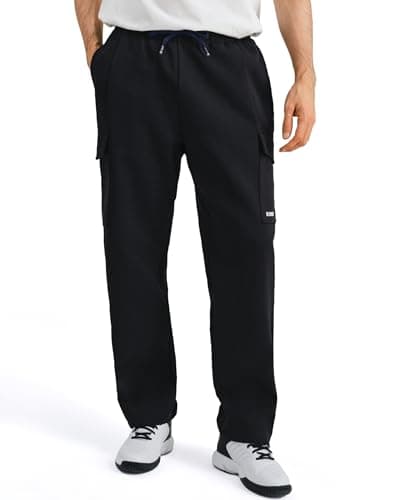 K-Swiss Mens Cargo Pants - Relaxed Fit Open Bottom Tapered Pants Sweatpants with Drawstring for Casual Lounge Outdoor, Black/Black 2XL - Image 1