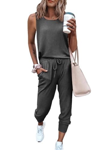 PRETTYGARDEN Women's Two Piece Outfit Sets Casual Summer Sleeveless Matching Lounge Wear Spring Travel Clothes Tracksuit (Dark Grey,XX-Large) - Image 1