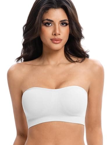 Lusait Strapless Bras for Women Non-Slip Seamless Padded Bandeau Bra Wireless Convertible Tube Top Bralette White 2XL - Image 1