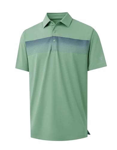 M MAELREG Mens Polo Shirts Short Sleeve Casual Performance Lightweight Striped Print Business Collared Golf Shirts Beryl Green - Image 1