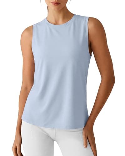 G4Free High Neck Workout Tank Tops for Women Sleeveless Hip Length Top Athletic Running Tanks (Light Denim,XXL) - Image 1