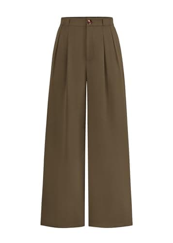 KIRUNDO Wide Leg Dress Pants for Women High Waisted Office Work Trousers Business Casual Slacks Button Flowy Palazzo Pant(Army Green, Large) - Image 1