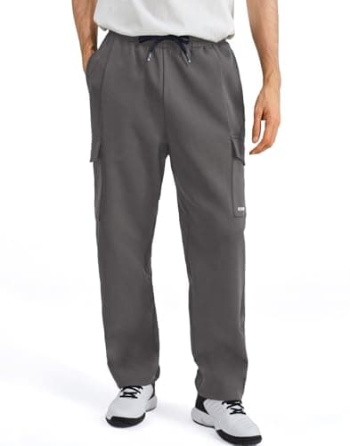 K-Swiss Mens Cargo Pants - Relaxed Fit Open Bottom Tapered Pants Sweatpants with Drawstring for Casual Lounge Outdoor, Black/Grey L - Image 1