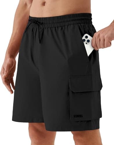 K-Swiss Men's Casual Cargo Shorts - Lightweight Stretch Summer Shorts for Men with 4 Pockets 9", Black/Black, XL - Image 1