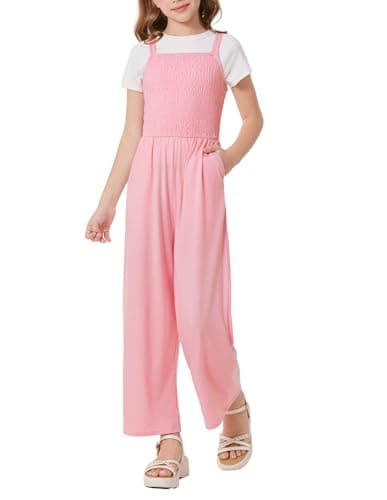 GRACE KARIN Girls Pink Jumpsuit Size 8 Girl Summer Romper Pants Kids Long Spring Rompers with Pockets