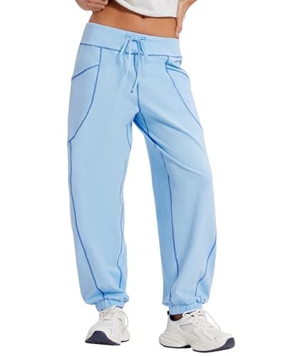 MOOSLOVER Women Baggy Jogger Pants Drawstring Mid Waist Athletic Casual Pant Comfy Cotton Lightweight Sweatpants(S,Blue) - Image 1