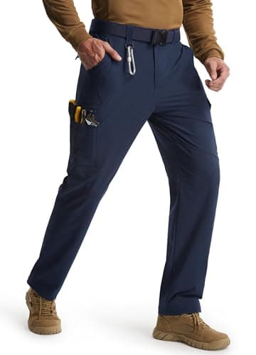 Libin Men's Work Pants Hiking Cargo Pants Water Resistant Stretch Tactical Outdoor Trousers with 9 Pockets, Navy Blue, 40W x 32L - Image 1