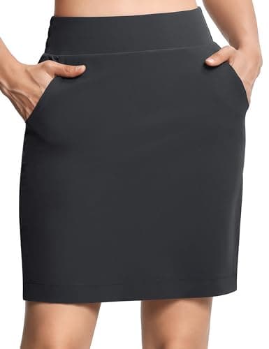 THE GYM PEOPLE Women's Golf Skorts Modest Knee Length Athletic Tennis Skirts Built-in Shorts with 4 Pockets Dark Grey - Image 1