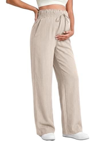 BLENCOT Womens Maternity Clothes Adjustable Waisted Straight Leg Over Belly Pregnancy Pants Dressy Lounge Palazzo Pants Fall Winter Business Casual Work Office Trousers with Pockets Large Jet Stream - Image 1