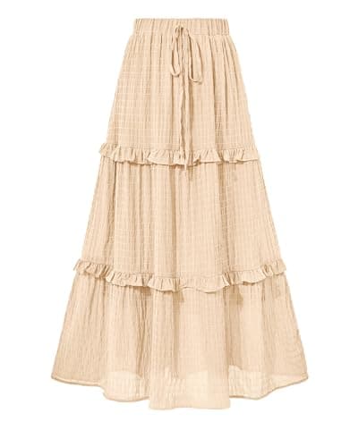 BTFBM Women's Long Summer Skirt 2025 Elegant High Waist Cocktail Party Wedding Guest Dress Flared A-Line Midi Skirts(Apricot,XX-Large) - Image 1