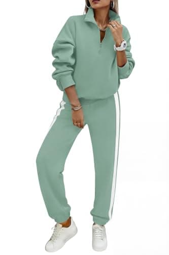 PRETTYGARDEN Womens Sweatsuits 2 Piece Outfits Fall Half Zip Sweatshirts Jogger Tracksuit Set Lounge Matching Travel Outfits (Bean Green,L) - Image 1